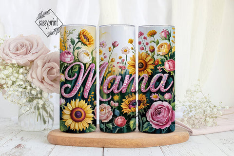 Mama Sunflower Rose 20oz Tumbler Wrap Sublimation sassyprint 