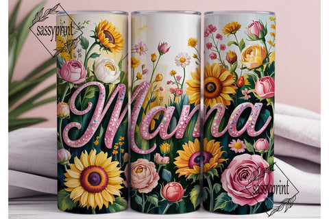 Mama Sunflower Rose 20oz Tumbler Wrap Sublimation sassyprint 