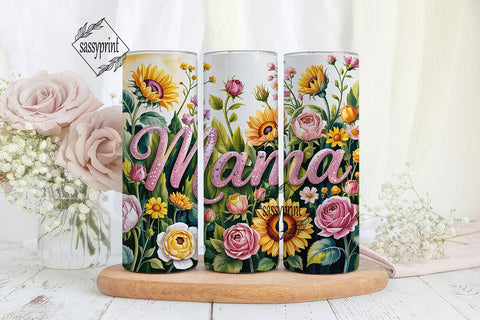 Mama Sunflower Rose 20oz Tumbler Wrap Sublimation sassyprint 