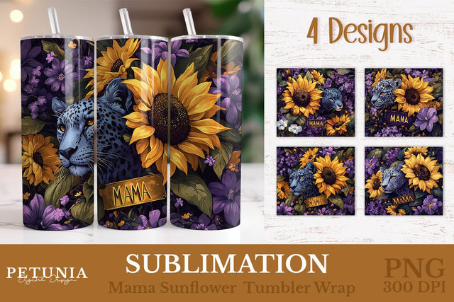 Mama Sunflower Tumbler Wrap | 20oz Mothers Day Tumbler Wrap Sublimation Petunia Digital Design 