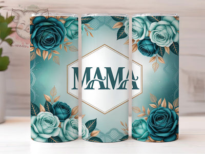 Mama Teal Rose 20oz Tumbler, Teal Glitter, Rose Print, Floral Tumbler, 20oz Sublimation, PNG Design, Elegant Gift Sublimation Lara' s Designs 