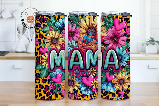 Mama Tumbler Wrap PNG Mama Sublimation Design, Leopard Mom Life 20 oz Skinny Tumbler, Sunflowers Mother's Day Tumbler Wrap Sublimation Rabbitmakies 