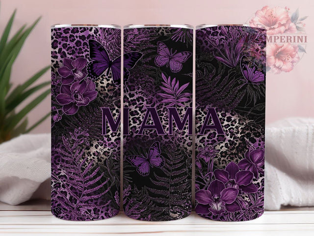Mama with Butterflies Tumbler Wrap, Purple Sublimation Design, 20oz Skinny Tumbler Wrap, Floral Butterfly Mom Art, Mother's Day Gift Idea, Elegant Butterfly Tumbler Wrap Sublimation Li Zamperini 