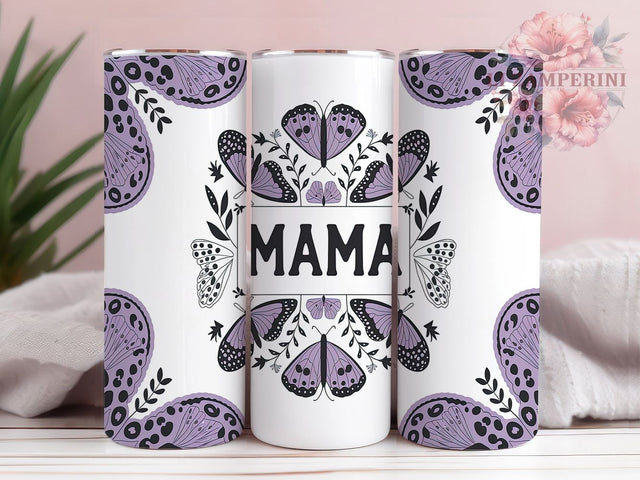 Mama with Butterflies Tumbler Wrap, Purple Sublimation Design, 20oz Skinny Tumbler Wrap, Floral Butterfly Mom Art, Mother's Day Gift Idea, Elegant Butterfly Tumbler Wrap Sublimation Li Zamperini 
