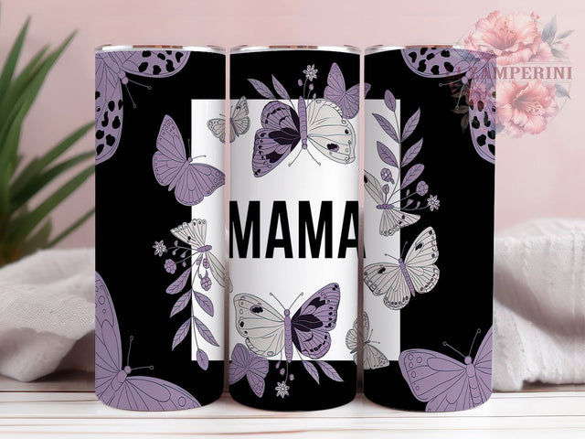 Mama with Butterflies Tumbler Wrap, Purple Sublimation Design, 20oz Skinny Tumbler Wrap, Floral Butterfly Mom Art, Mother's Day Gift Idea, Elegant Butterfly Tumbler Wrap Sublimation Li Zamperini 
