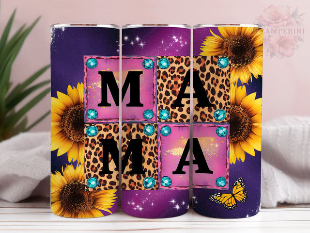 Mama With Sunflowers And Leopard 20oz Tumbler Wrap PNG, Mother's Day Tumbler Png, Straight & Tapered Tumbler Wrap, Instant Digital Download Sublimation Li Zamperini 