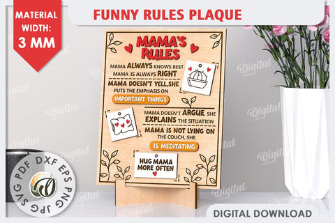 Mama's Rules SVG. Funny Rules Plaque Laser Cut. Rules Sign SVG Evgenyia Guschina 