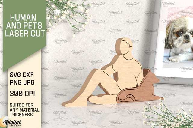Man And Dog Laser Cut. Wooden Figurine SVG SVG Evgenyia Guschina 