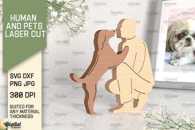Man And Dog Laser Cut. Wooden Figurine SVG SVG Evgenyia Guschina 