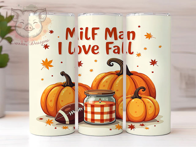 Man I Love Fall 20 oz Skinny Tumbler Sublimation Design, Straight & Tapered Tumbler Png, Pumpkin Footbal Tumbler Png, Digital Download PNG Sublimation Lara' s Designs 