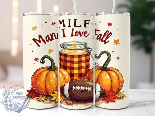 Man I Love Fall 20oz Skinny Tumbler PNG, MILF Fall Tumbler Sublimation Wrap, Straight & Tapered Tumbler Wrap, Instant Digital Download Sublimation ToriDesigns 
