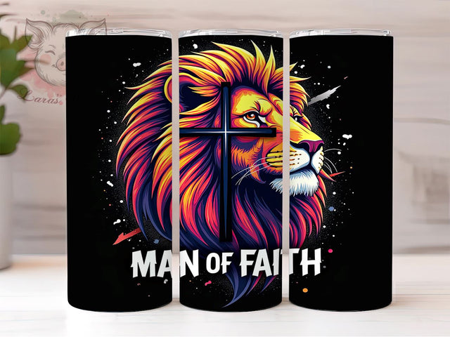 Man Of Faith, Lion Design, Christian Tumbler, Bible Verse, Jesus Cup, Faith Sublimation, 20oz Tumbler Sublimation Lara' s Designs 