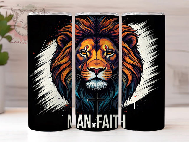 Man Of Faith, Lion Design, Christian Tumbler, Bible Verse, Jesus Cup, Faith Sublimation, 20oz Tumbler Sublimation Lara' s Designs 
