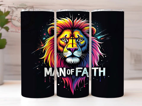 Man Of Faith, Lion Design, Christian Tumbler, Bible Verse, Jesus Cup, Faith Sublimation, 20oz Tumbler Sublimation Lara' s Designs 