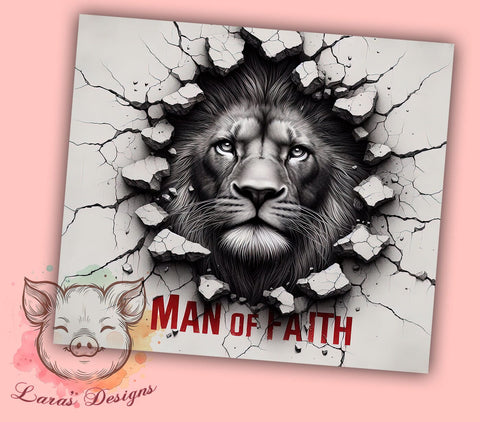 Man of Faith Tumbler, Jesus Lion Design, Inspirational Drinkware, 20oz Sublimation Wrap, Christian Gift for Him, Faith-Based Decor, Lion of Judah Tumbler Sublimation Lara' s Designs 