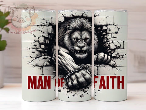 Man of Faith Tumbler, Jesus Lion Design, Inspirational Drinkware, 20oz Sublimation Wrap, Christian Gift for Him, Faith-Based Decor, Lion of Judah Tumbler Sublimation Lara' s Designs 