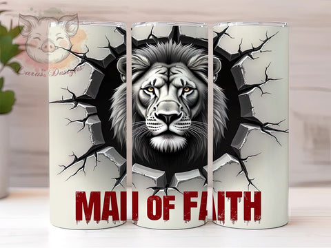 Man of Faith Tumbler, Jesus Lion Design, Inspirational Drinkware, 20oz Sublimation Wrap, Christian Gift for Him, Faith-Based Decor, Lion of Judah Tumbler Sublimation Lara' s Designs 