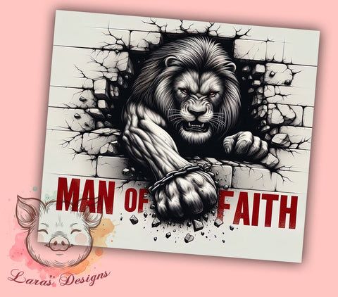 Man of Faith Tumbler, Jesus Lion Design, Inspirational Drinkware, 20oz Sublimation Wrap, Christian Gift for Him, Faith-Based Decor, Lion of Judah Tumbler Sublimation Lara' s Designs 