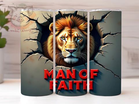 Man of Faith Tumbler, Jesus Lion Design, Inspirational Drinkware, 20oz Sublimation Wrap, Christian Gift for Him, Faith-Based Decor, Lion of Judah Tumbler Sublimation Lara' s Designs 