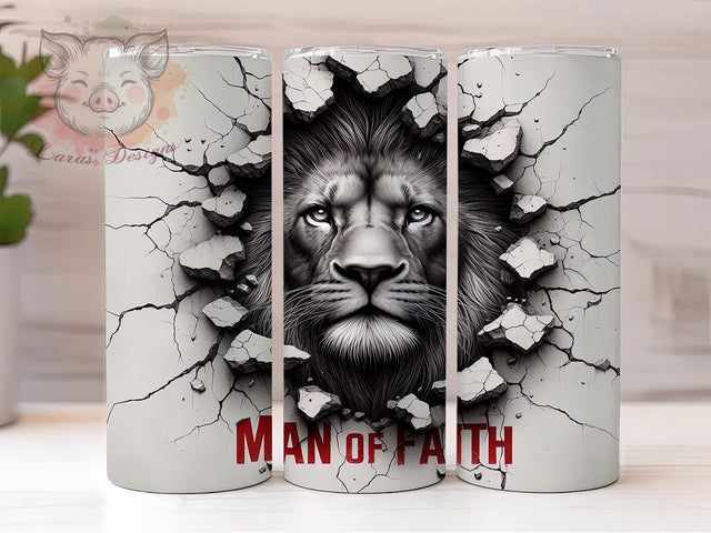 Man of Faith Tumbler, Jesus Lion Design, Inspirational Drinkware, 20oz Sublimation Wrap, Christian Gift for Him, Faith-Based Decor, Lion of Judah Tumbler Sublimation Lara' s Designs 