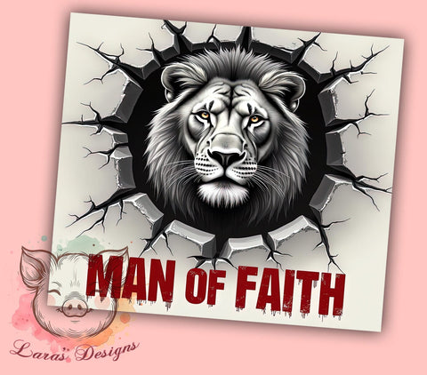 Man of Faith Tumbler, Jesus Lion Design, Inspirational Drinkware, 20oz Sublimation Wrap, Christian Gift for Him, Faith-Based Decor, Lion of Judah Tumbler Sublimation Lara' s Designs 