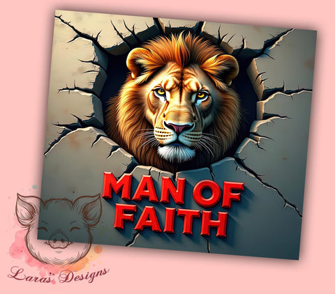 Man of Faith Tumbler, Jesus Lion Design, Inspirational Drinkware, 20oz Sublimation Wrap, Christian Gift for Him, Faith-Based Decor, Lion of Judah Tumbler Sublimation Lara' s Designs 