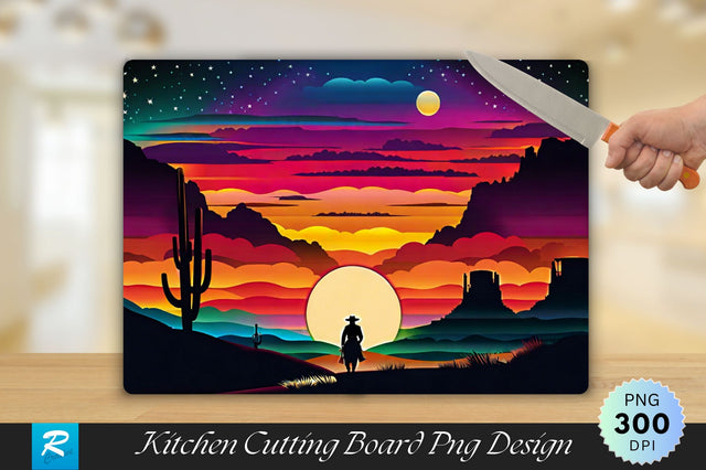 Man Stands In Front Of A Colorful Sky Cutting Board Sublimation Regulrcrative 