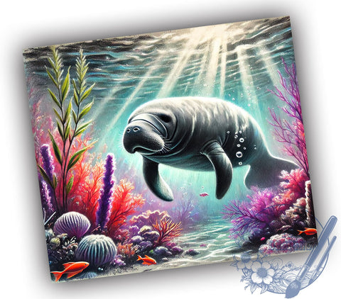 Manatee Underwater Ocean Life 20oz Tumbler, Underwater Scene Tumbler, Ocean Life Tumbler, Sublimation Wrap, 20oz Tumbler, Marine Animal Design, Sea Life Gift Sublimation ToriDesigns 