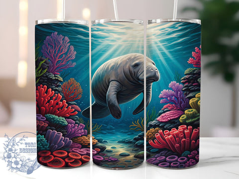 Manatee Underwater Ocean Life 20oz Tumbler, Underwater Scene Tumbler, Ocean Life Tumbler, Sublimation Wrap, 20oz Tumbler, Marine Animal Design, Sea Life Gift Sublimation ToriDesigns 