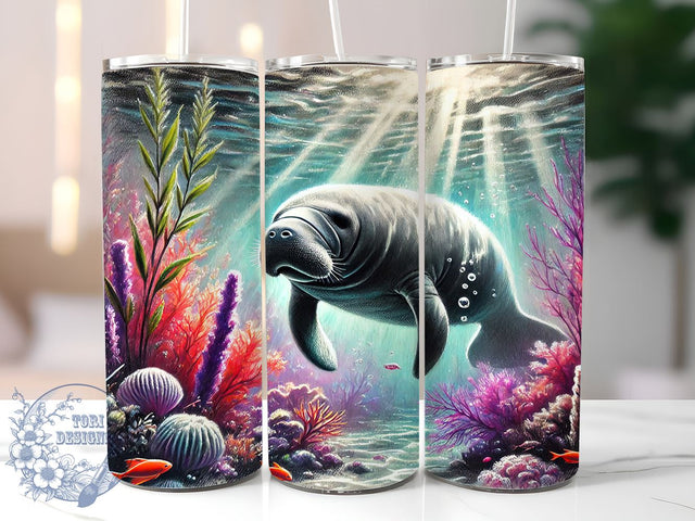 Manatee Underwater Ocean Life 20oz Tumbler, Underwater Scene Tumbler, Ocean Life Tumbler, Sublimation Wrap, 20oz Tumbler, Marine Animal Design, Sea Life Gift Sublimation ToriDesigns 