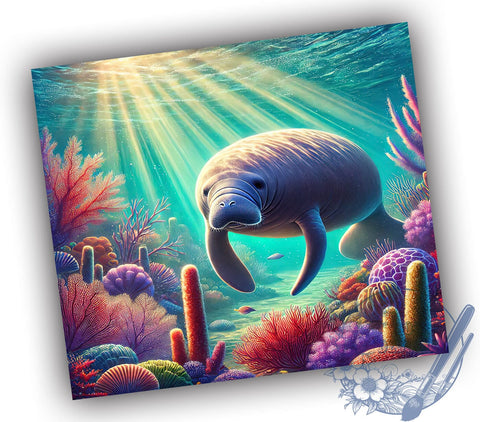 Manatee Underwater Ocean Life 20oz Tumbler, Underwater Scene Tumbler, Ocean Life Tumbler, Sublimation Wrap, 20oz Tumbler, Marine Animal Design, Sea Life Gift Sublimation ToriDesigns 