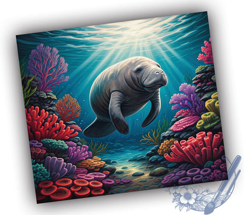 Manatee Underwater Ocean Life 20oz Tumbler, Underwater Scene Tumbler, Ocean Life Tumbler, Sublimation Wrap, 20oz Tumbler, Marine Animal Design, Sea Life Gift Sublimation ToriDesigns 
