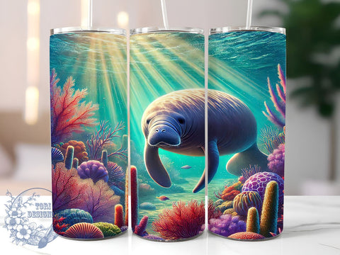 Manatee Underwater Ocean Life 20oz Tumbler, Underwater Scene Tumbler, Ocean Life Tumbler, Sublimation Wrap, 20oz Tumbler, Marine Animal Design, Sea Life Gift Sublimation ToriDesigns 