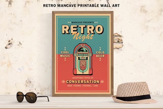 Mancave Presents - Retro Night - Vintage Game Room Poster Art Sublimation Karma Genie Graphics 