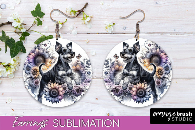 Manchester Terrier Earrings - Dog Mom Floral Round Earring Sublimation Sublimation OrangeBrushStudio 