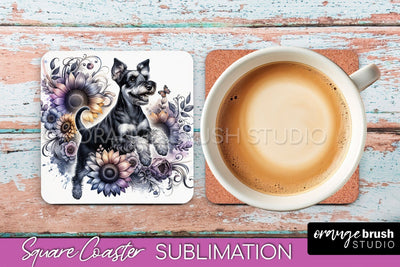 Manchester Terrier Square Coaster - Dog Mom Floral Coaster Sublimation Sublimation OrangeBrushStudio 