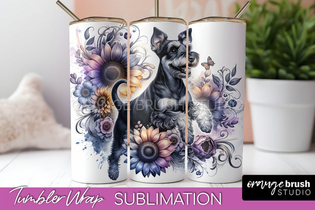 Manchester Terrier Tumbler Wrap - Dog Mom Floral Tumbler Sublimation Sublimation OrangeBrushStudio 