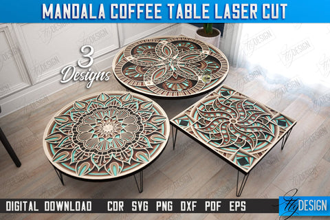 Mandala Coffee Table Laser Cut Bundle | Home Interior | Mandala of Patterns | Multilayered Modern Coffee Table | CNC Files SVG Fly Design 