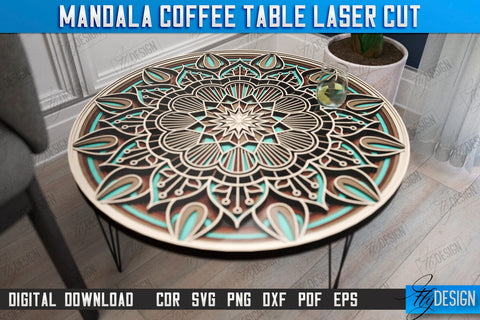 Mandala Coffee Table Laser Cut Bundle | Home Interior | Mandala of Patterns | Multilayered Modern Coffee Table | CNC Files SVG Fly Design 
