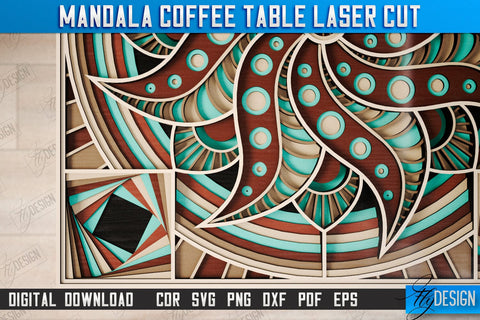 Mandala Coffee Table Laser Cut Bundle | Home Interior | Mandala of Patterns | Multilayered Modern Coffee Table | CNC Files SVG Fly Design 