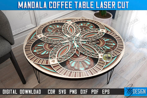 Mandala Coffee Table Laser Cut Bundle | Home Interior | Mandala of Patterns | Multilayered Modern Coffee Table | CNC Files SVG Fly Design 