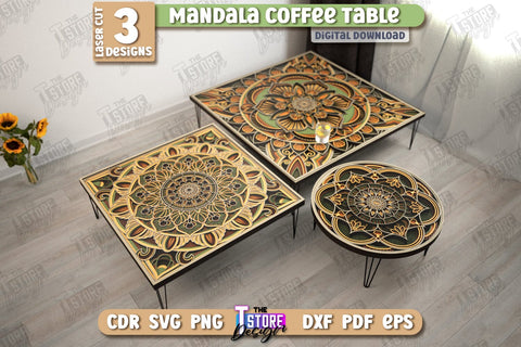 Mandala Coffee Table Laser Cut Bundle | Home Interior | Mandala of Patterns | Multilayered Modern Coffee Table | CNC Files SVG The T Store Design 