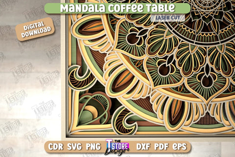 Mandala Coffee Table Laser Cut | Home Interior | Mandala of Patterns | Multilayered Modern Coffee Table | CNC Files SVG The T Store Design 