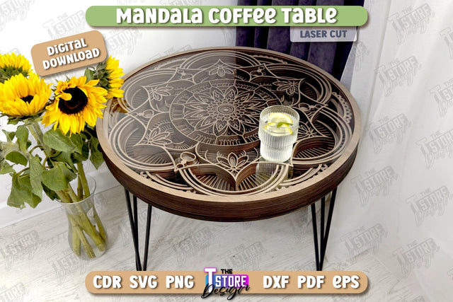 Mandala Coffee Table Laser Cut | Home Interior | Mandala of Patterns | Multilayered Modern Coffee Table | CNC Files SVG The T Store Design 