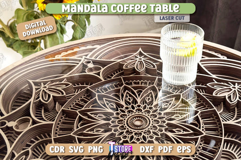 Mandala Coffee Table Laser Cut | Home Interior | Mandala of Patterns | Multilayered Modern Coffee Table | CNC Files SVG The T Store Design 