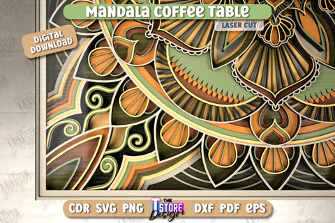 Mandala Coffee Table Laser Cut | Home Interior | Mandala of Patterns | Multilayered Modern Coffee Table | CNC Files SVG The T Store Design 