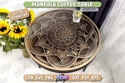 Mandala Coffee Table Laser Cut | Home Interior | Mandala of Patterns | Multilayered Modern Coffee Table | CNC Files SVG The T Store Design 