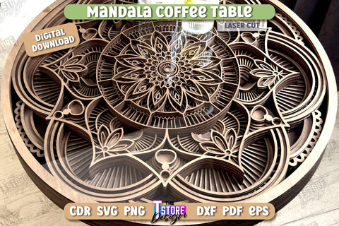 Mandala Coffee Table Laser Cut | Home Interior | Mandala of Patterns | Multilayered Modern Coffee Table | CNC Files SVG The T Store Design 