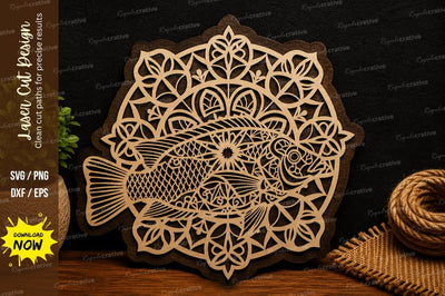 Mandala Fish Circle Ornament Laser Cut SVG File SVG Regulrcrative 
