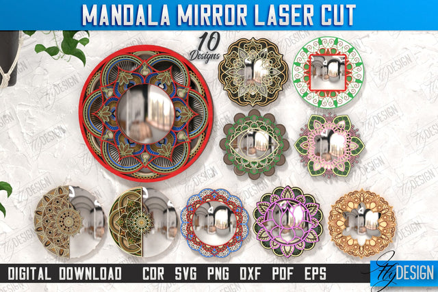 Mandala Frames Laser Cut Bundle | Home Décor | Wall Art | Mirror Frame | Wall Décor | CNC Files SVG Fly Design 